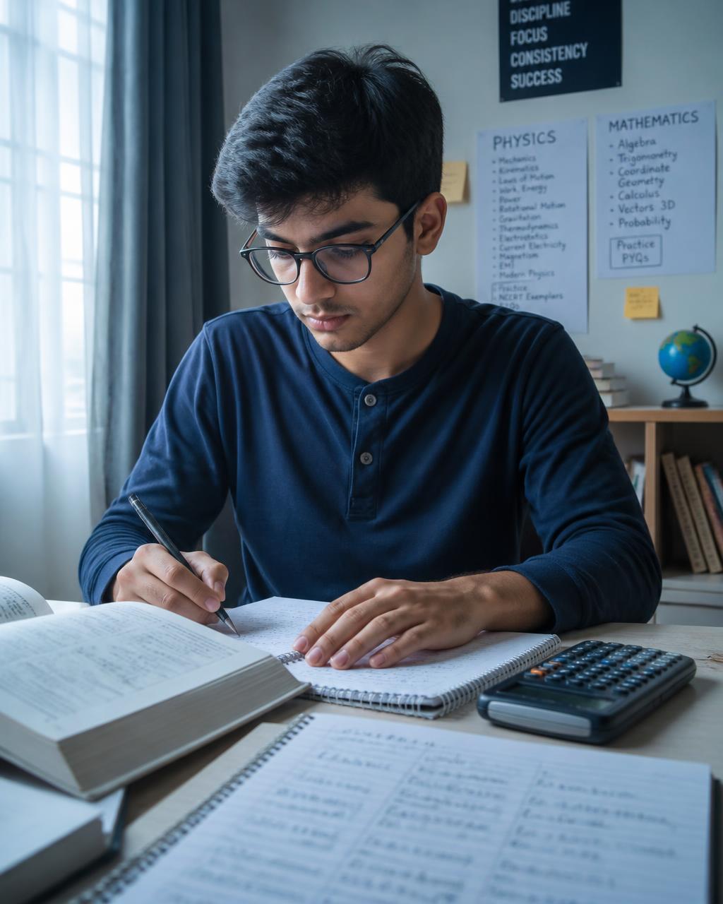 JEE aspirant solving physics and mathematics problems