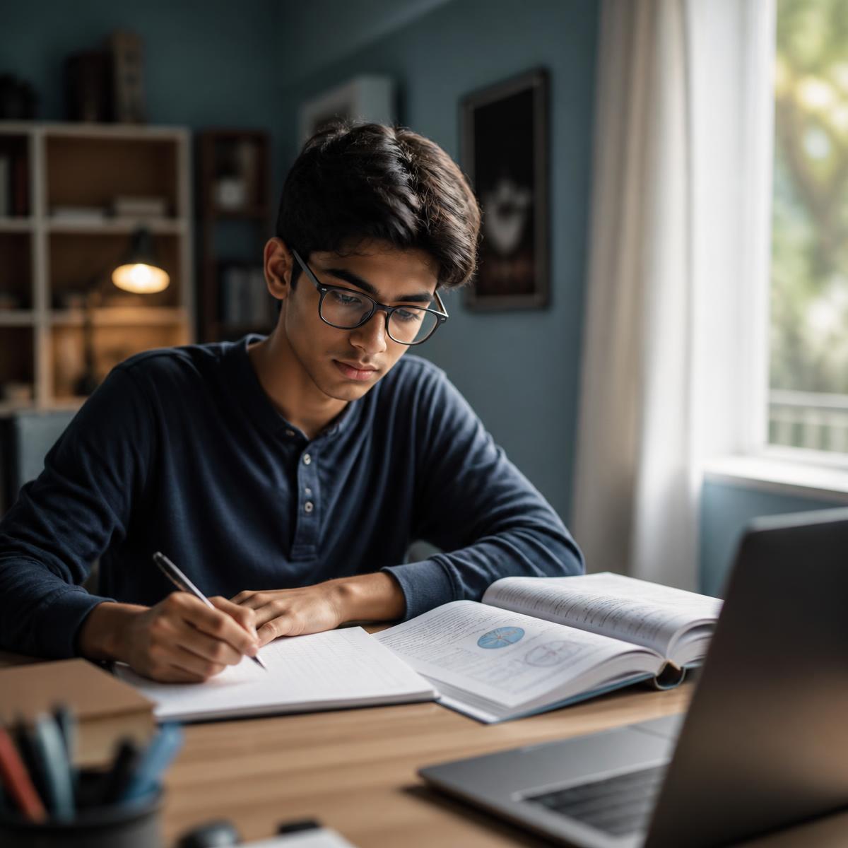 Student working through a focused study session